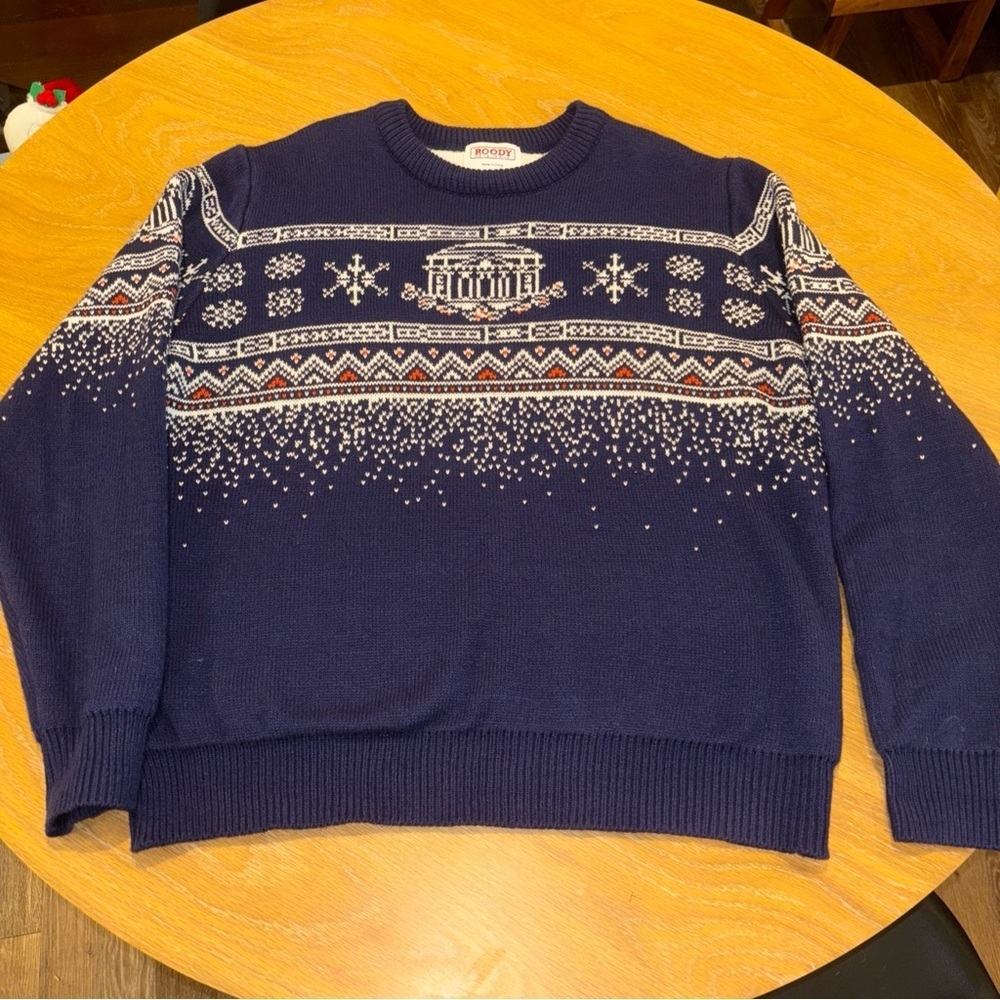ROODY ORIGINALS NAVY XL WINTER THEME SNOWFLAKES SWEATER NAVY 46-48 BUST EUC